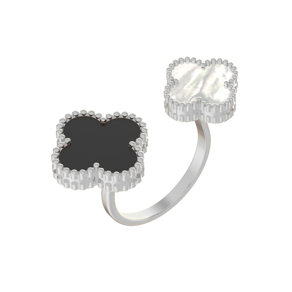 Кольцо из белого золота c ониксом и перламутром