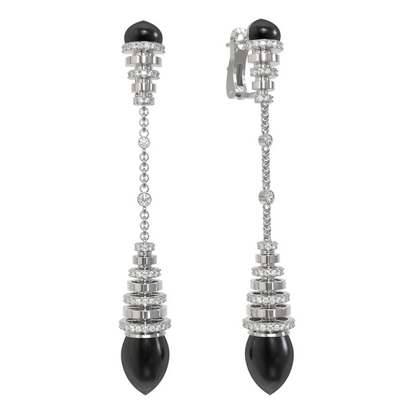 Серьги из белого золота c бриллиантами и ониксом