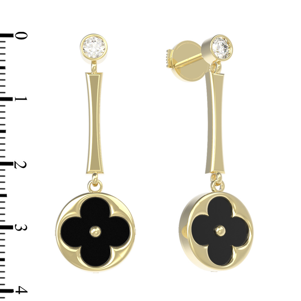 Серьги из лимонного золота c фианитом и ониксом