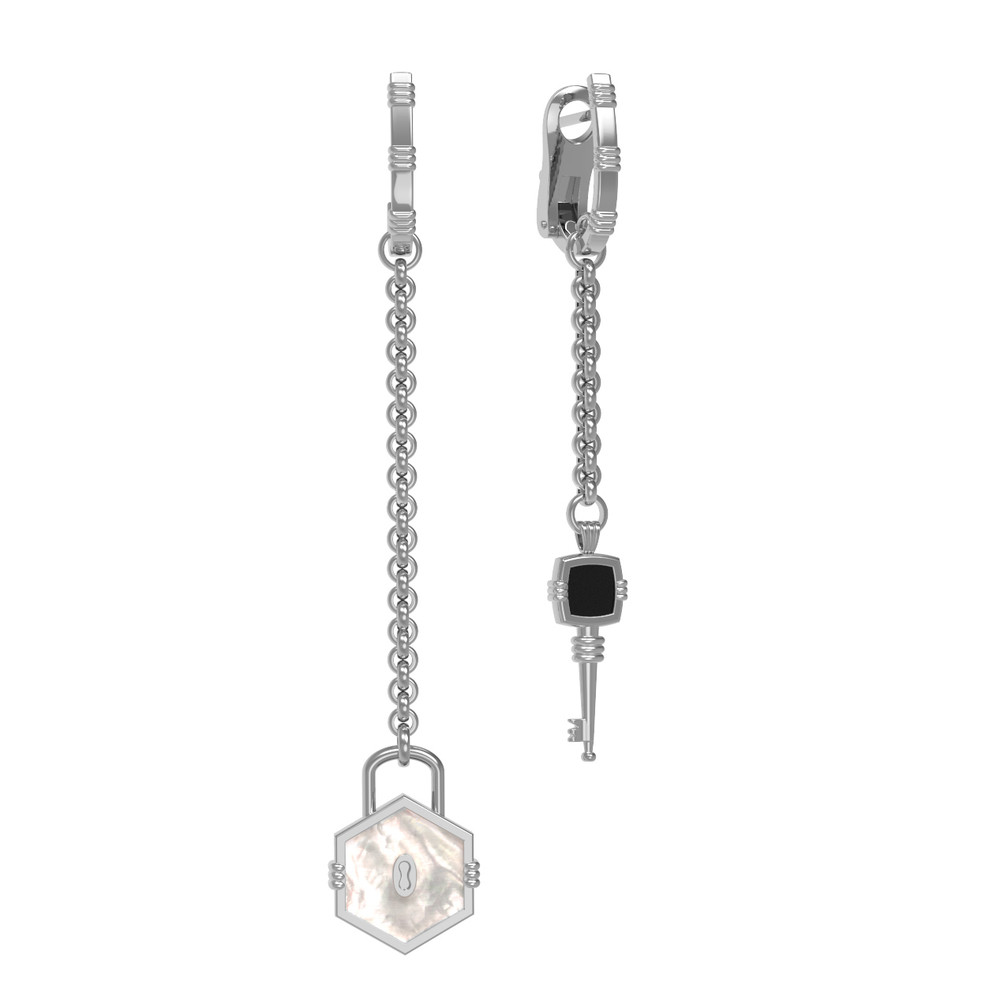 Серьги из белого золота c ониксом и перламутром