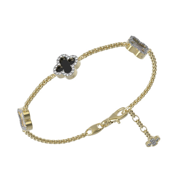 Браслет из лимонного золота c бриллиантами, ониксом и перламутром