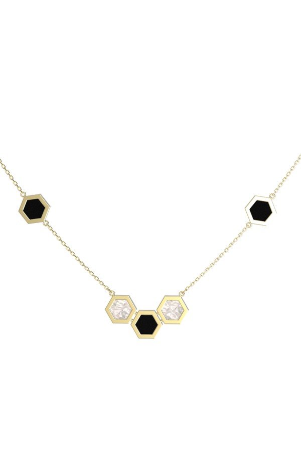 Колье из лимонного золота c ониксом и перламутром