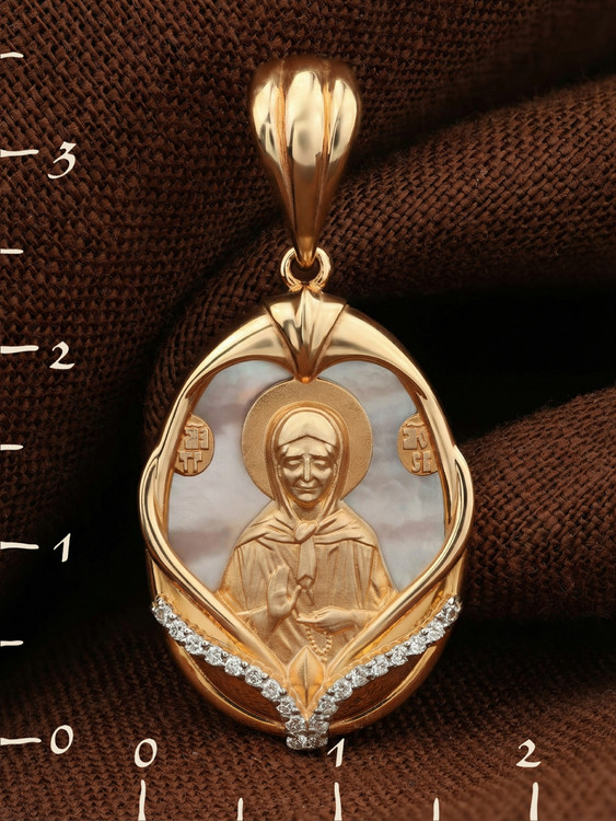 Образок из золота c бриллиантами и перламутром