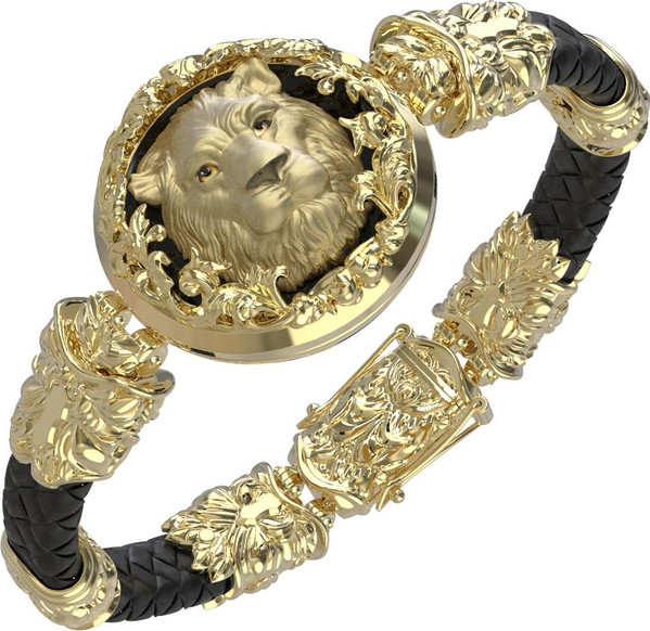 Браслет из лимонного золота c эмаль , шнурком и ониксом