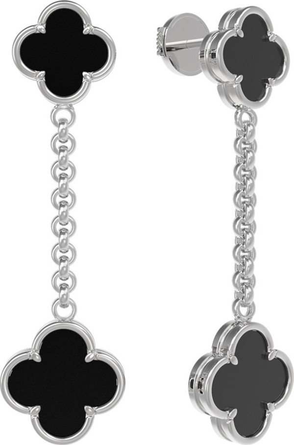Серьги из белого золота 585 пробы c ониксом