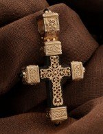 Крест из золота 585 пробы c эмалью, ониксом и эбеновым деревом