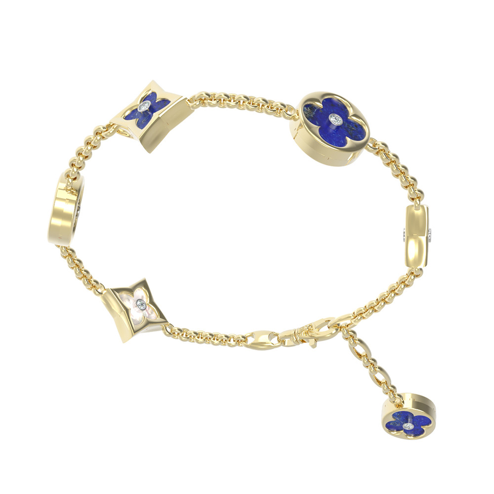 Браслет из лимонного золота c бриллиантами, лазуритом и перламутром