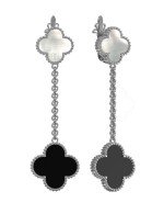 Серьги из белого золота 585 пробы c ониксом и перламутром