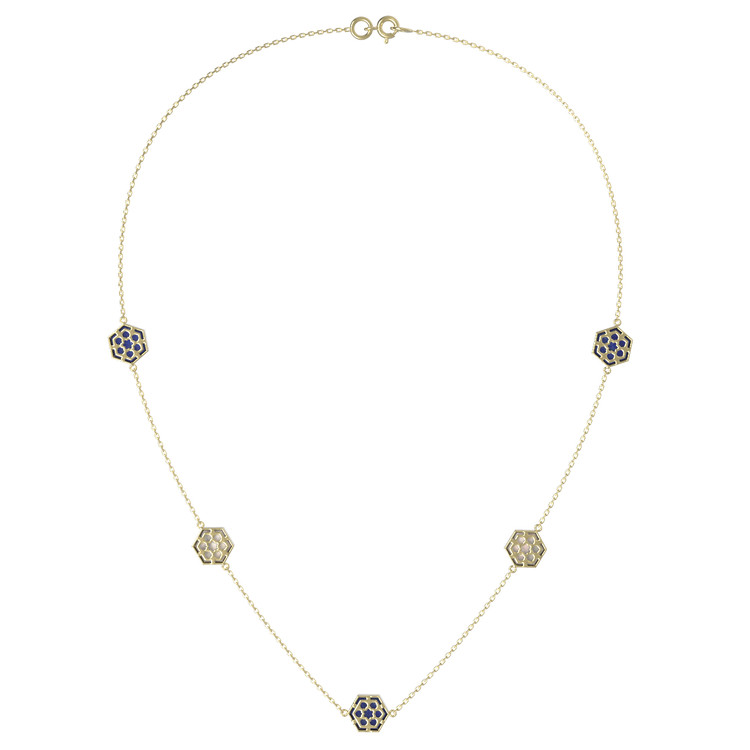 Колье из лимонного золота c лазуритом и перламутром