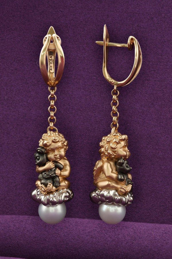 Серьги из золота 585 пробы c жемчугом