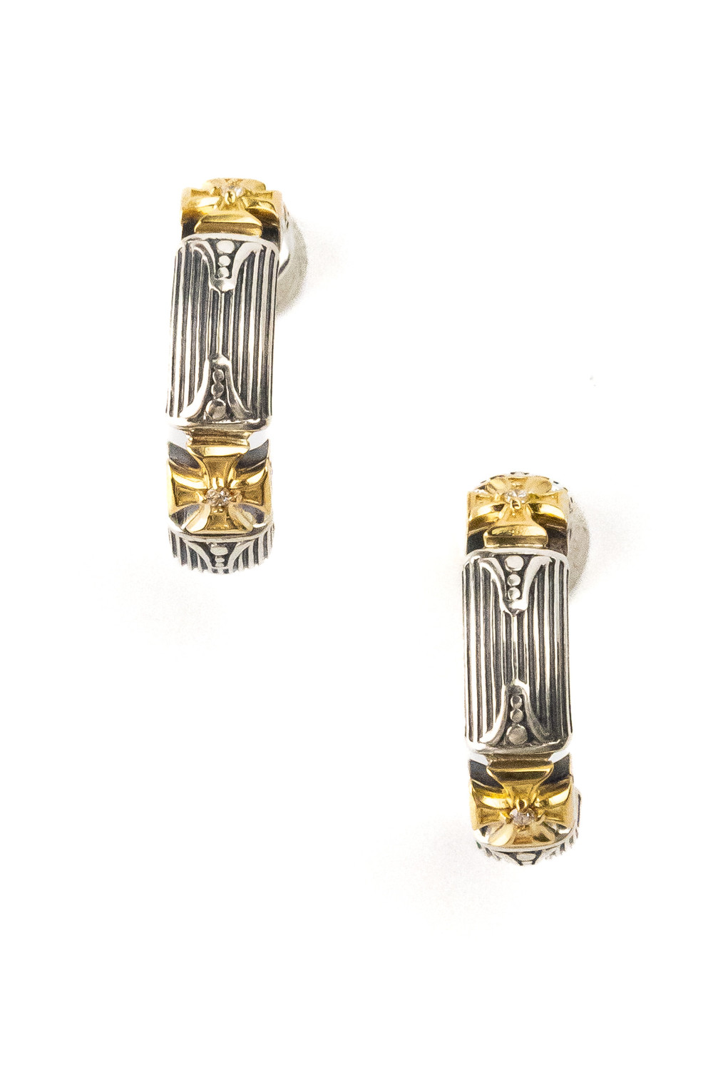 Серьги из серебра и золота c бриллиантами и рубином