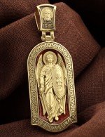 Образок из лимонного золота 585 пробы c эмалью