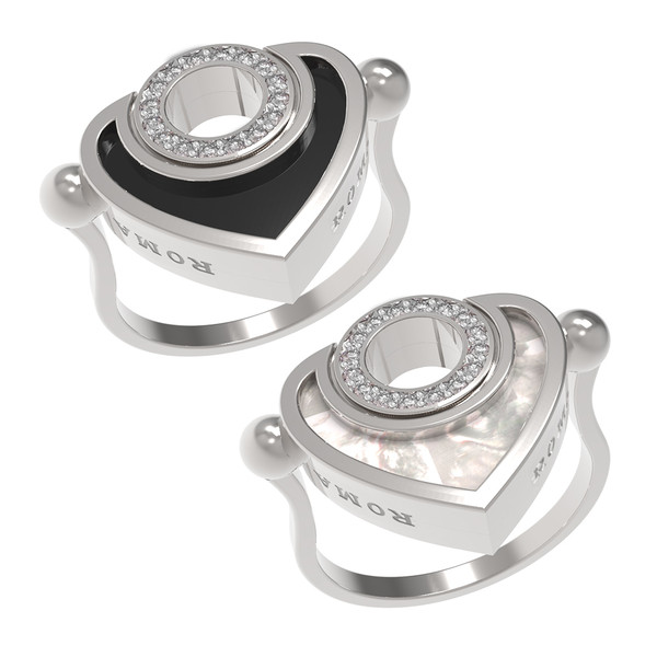 Кольцо из белого золота c бриллиантами, ониксом и перламутром