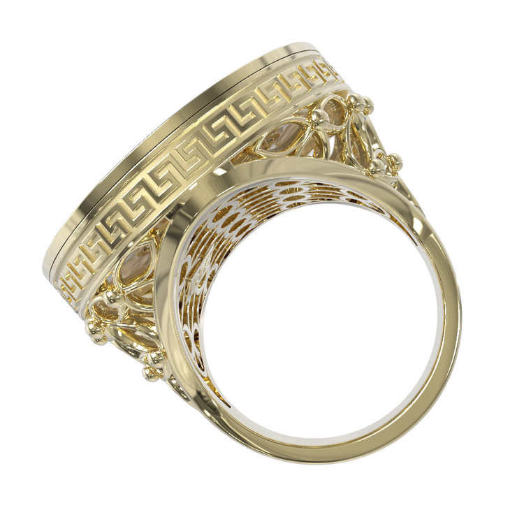 Кольцо из лимонного золота c эмаль и перламутром