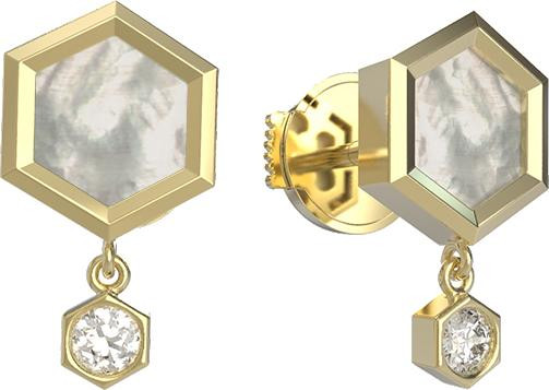 Серьги из лимонного золота c бриллиантами и перламутром