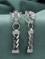 Серьги из белого золота 585 пробы c бриллиантами и изумрудом