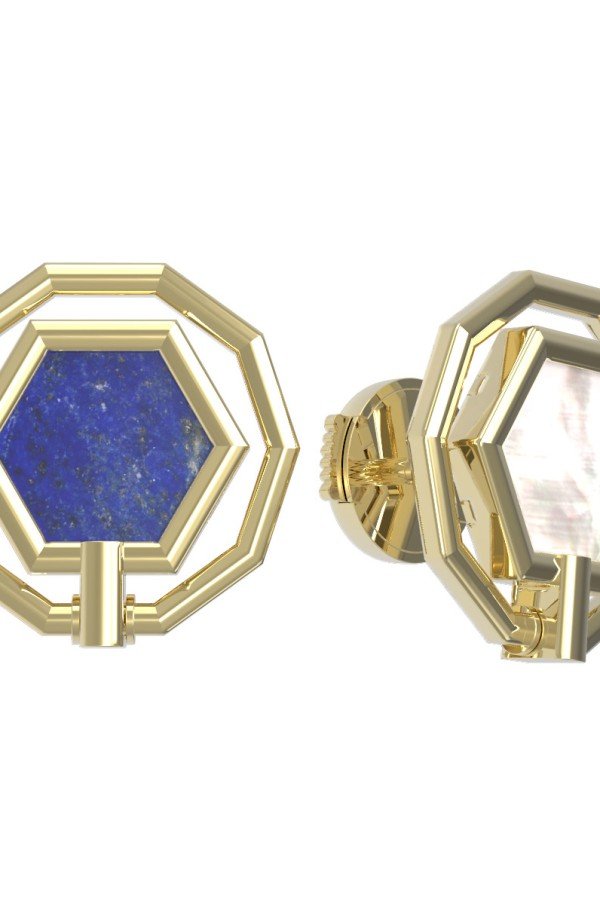 Серьги из лимонного золота c лазуритом и перламутром