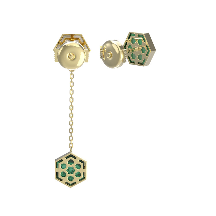 Серьги из лимонного золота c малахитом и перламутром