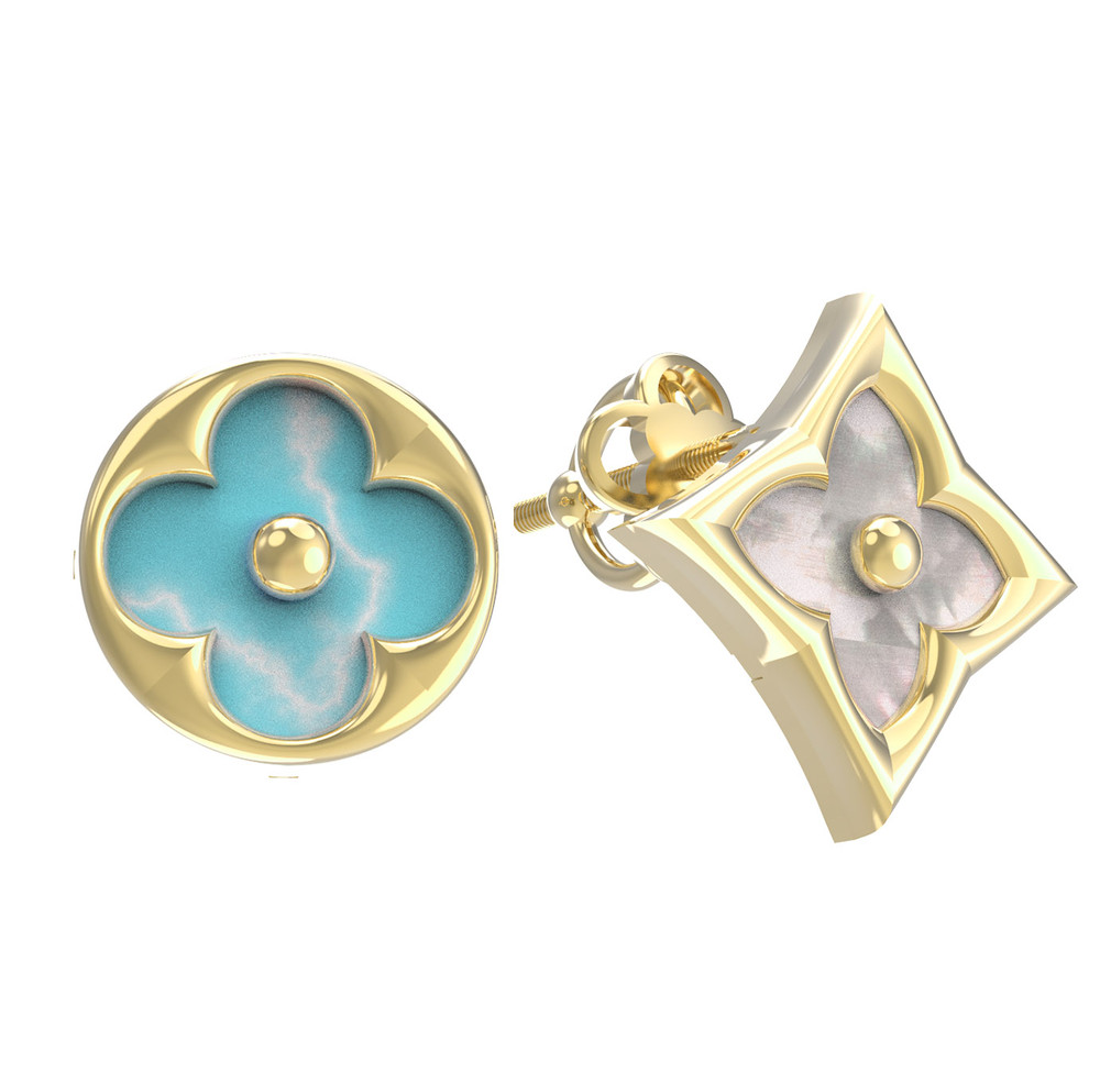 Серьги из лимонного золота c бирюзой и перламутром