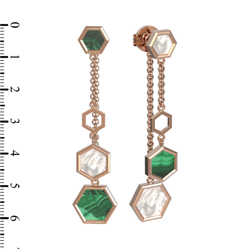 Серьги из золота c малахитом и перламутром