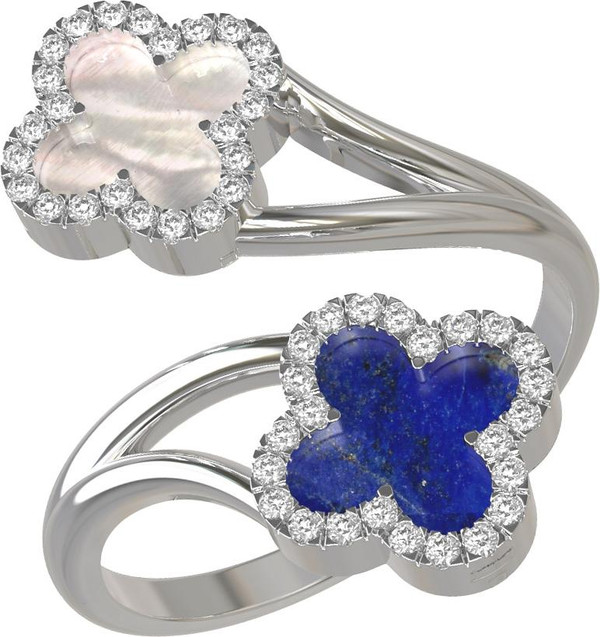 Кольцо из белого золота c бриллиантами, лазуритом и перламутром