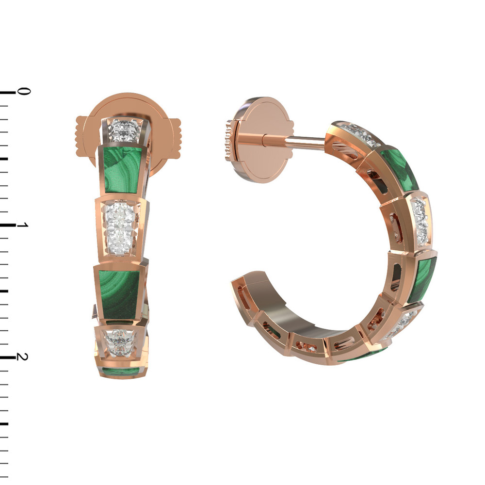 Серьги из золота c бриллиантами и малахитом