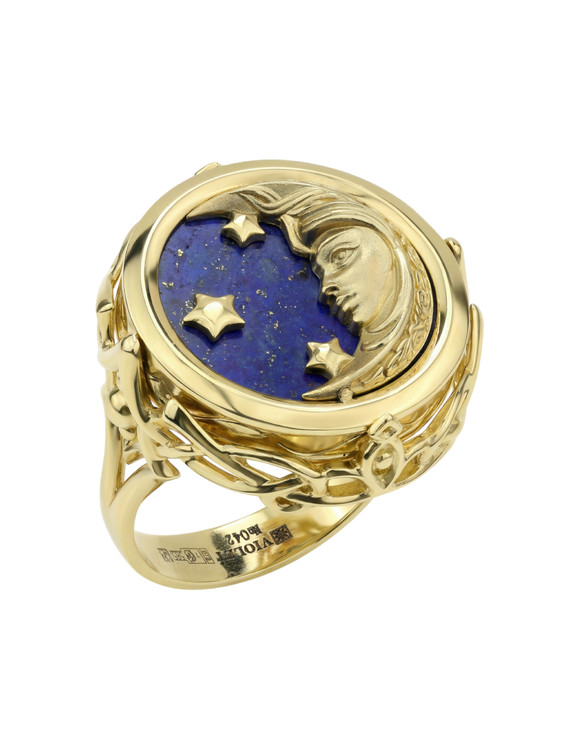 Кольцо из лимонного золота c бирюзой и лазуритом