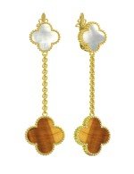Серьги из лимонного золота 585 пробы c тигровым глазом и перламутром
