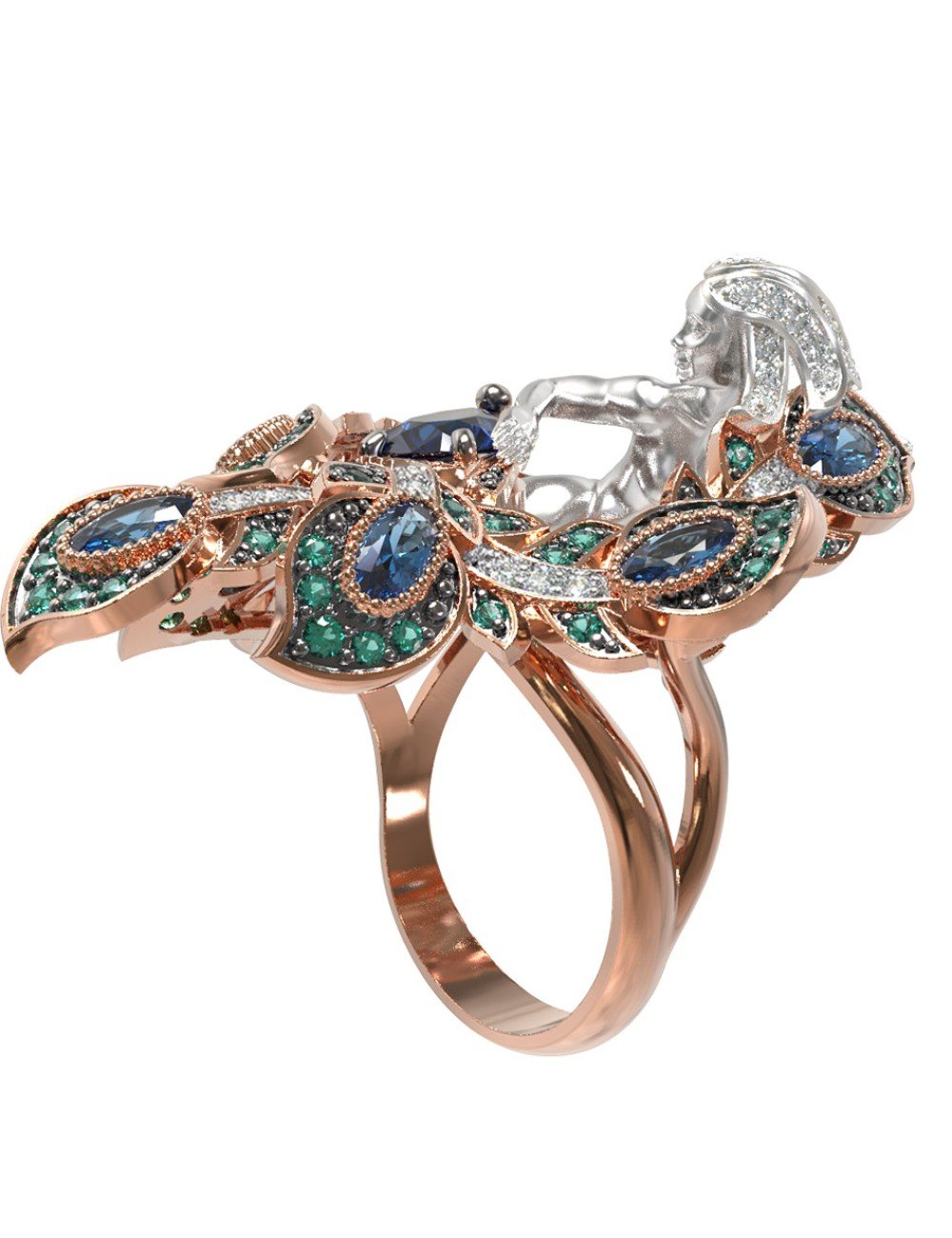 Кольцо из золота 585 пробы c фианитом и топазом London Blue