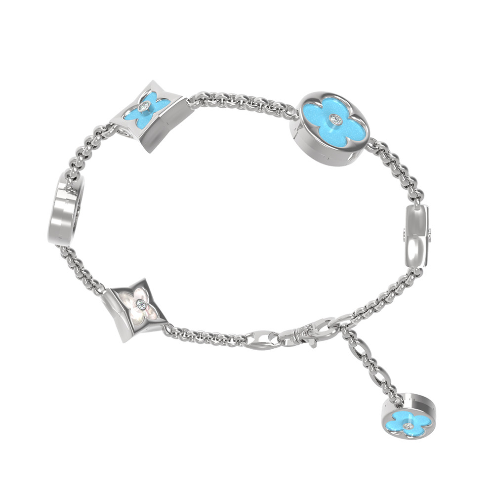 Браслет из белого золота c бриллиантами, бирюзой и перламутром