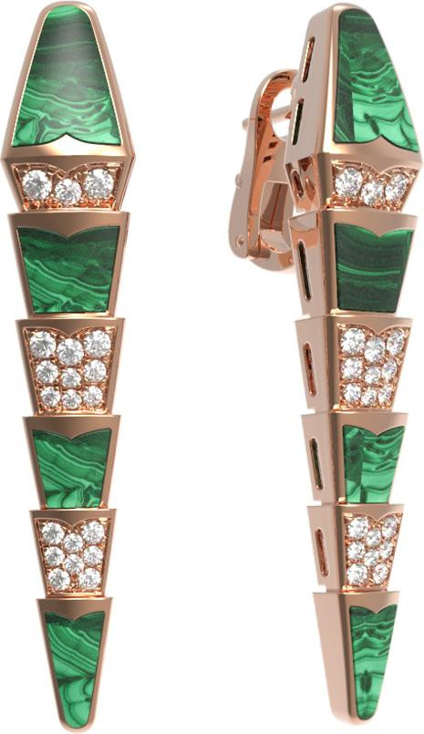 Серьги из золота c бриллиантами и малахитом