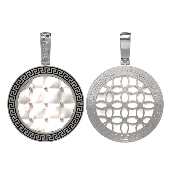 Подвеска из белого золота c эмаль и перламутром