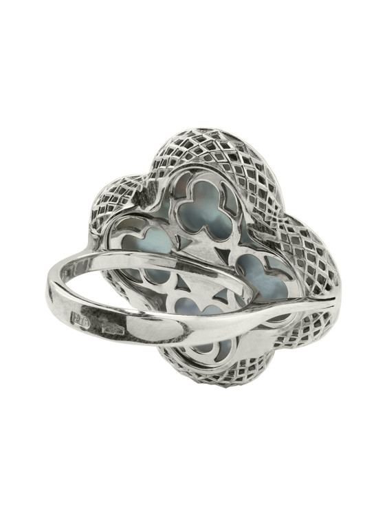 Кольцо из белого золота c эмаль и перламутром