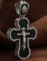 Крест из белого золота 585 пробы c эбеновым деревом