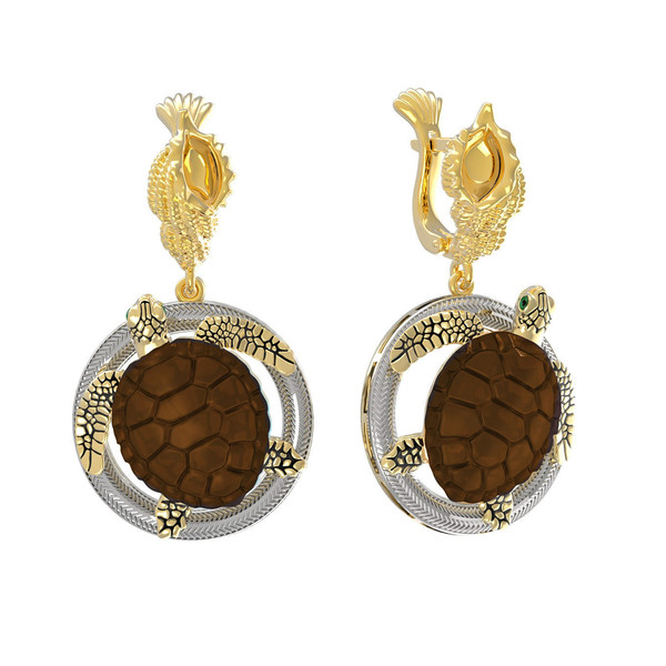 Серьги из лимонного золота c эмаль и железным деревом