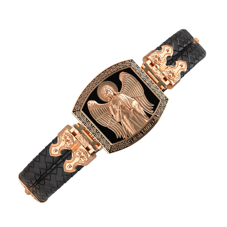 Браслет из золота c эмаль , шнурком и ониксом