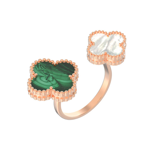 Кольцо из золота c малахитом и перламутром