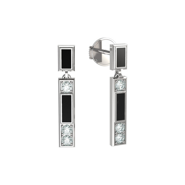 Серьги из белого золота c бриллиантами и ониксом