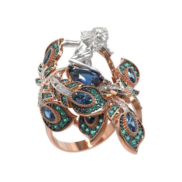 Кольцо из золота c фианитом и топазом London Blue