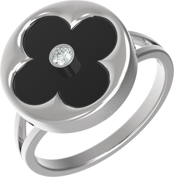 Кольцо из белого золота c бриллиантами и ониксом