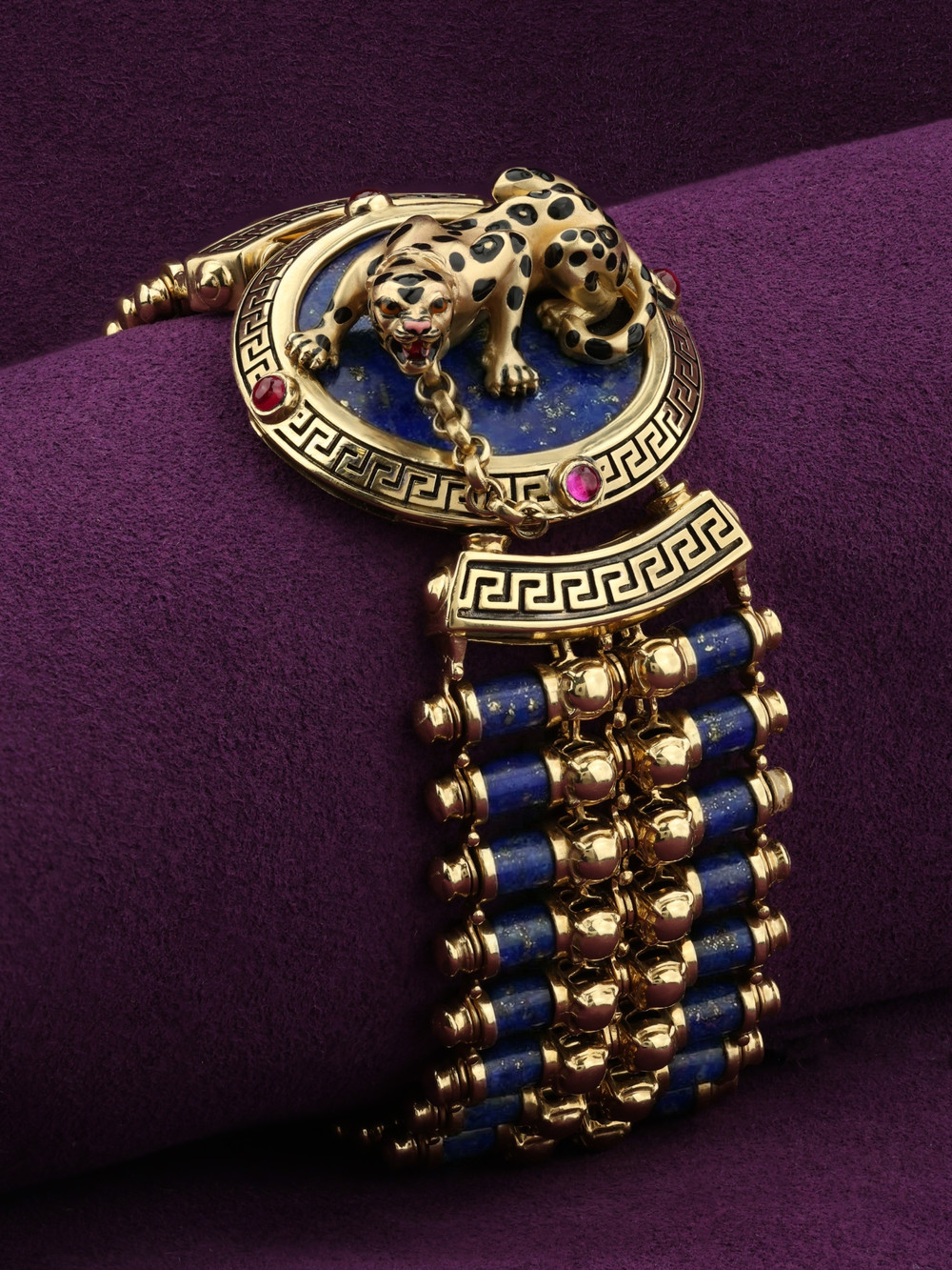 Браслет из лимонного золота c эмаль , рубином и лазуритом