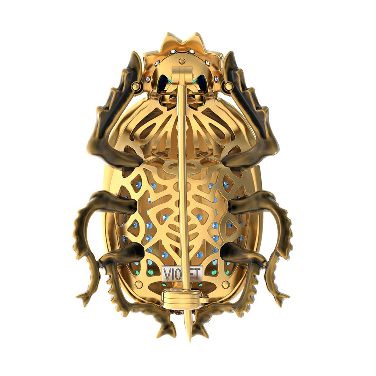 Брошь из лимонного золота c эмаль , фианитом и турмалином