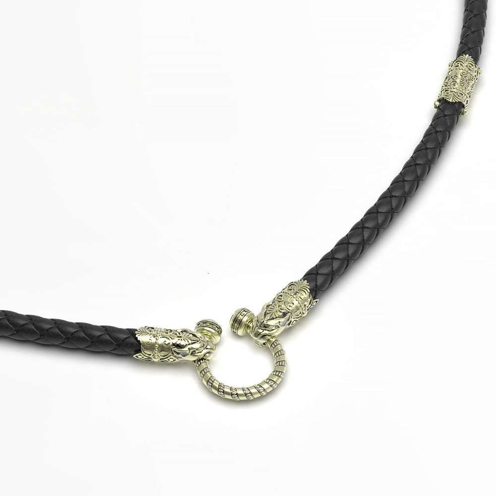 Шнурок кожаный из зелёного золота c кожаным шнурком