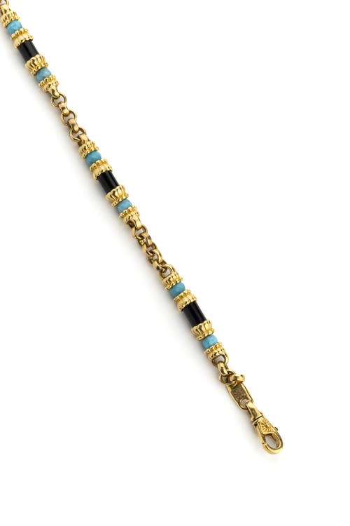 Браслет из лимонного золота c бирюзой и ониксом