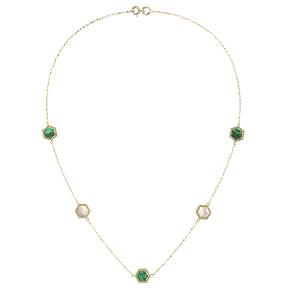 Колье из лимонного золота c малахитом и перламутром