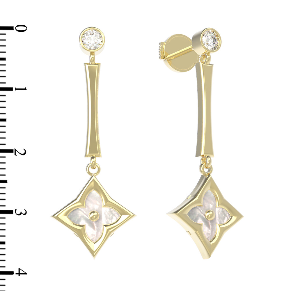 Серьги из лимонного золота c фианитом и перламутром