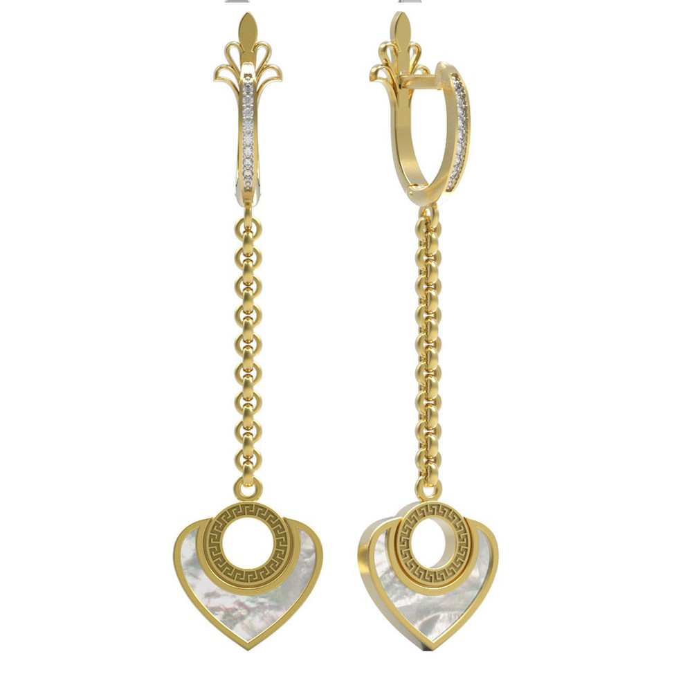 Серьги из лимонного золота c фианитом и перламутром