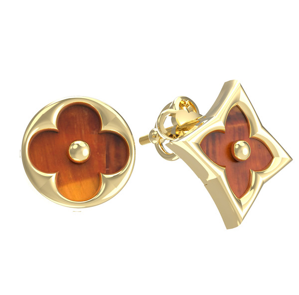 Серьги из лимонного золота c тигровым глазом