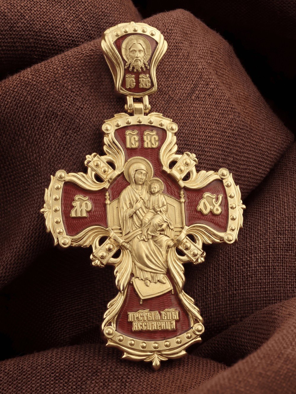 Крест из лимонного золота c эмаль