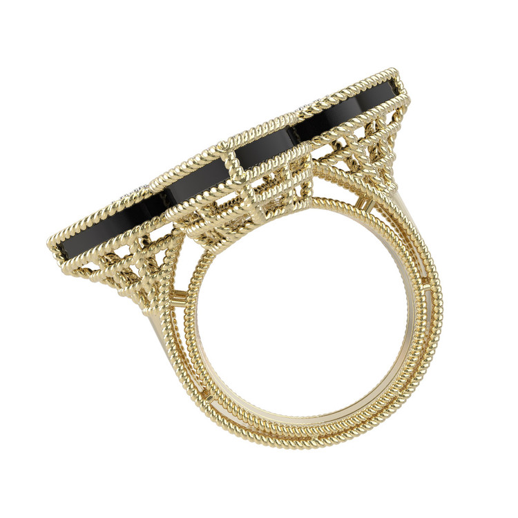 Кольцо из лимонного золота c бриллиантами и ониксом